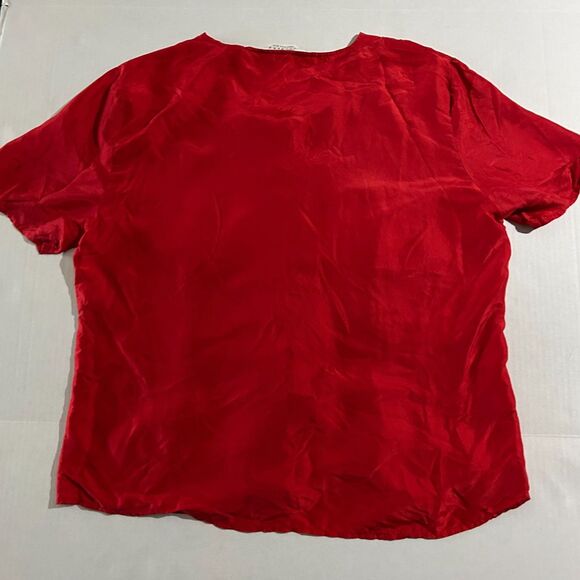 VTG Express, Women's SILK Cranberry Red Pleated Scoop Neck Button Down, sz L - Picture 5 of 5